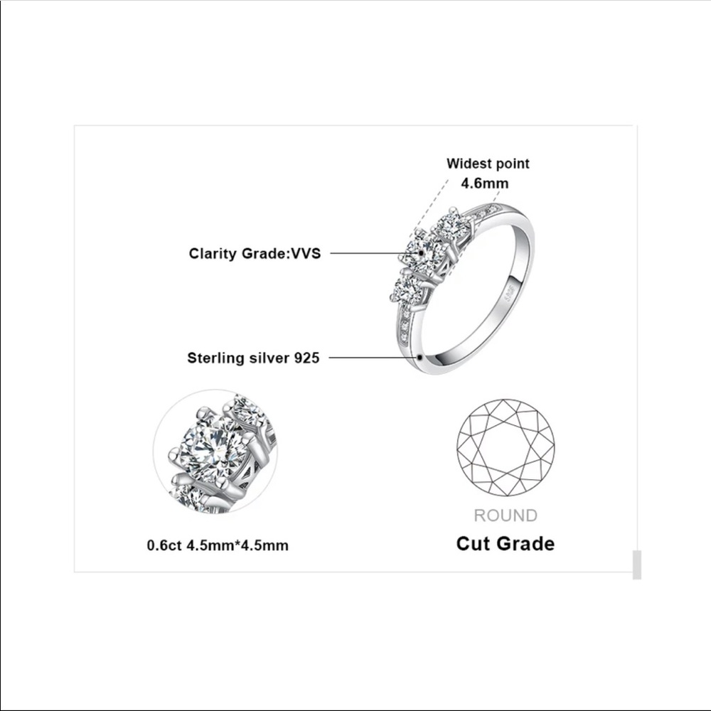 3 Stone Engagement Ring 925 Sterling Silver Ring - Picture 7 of 7